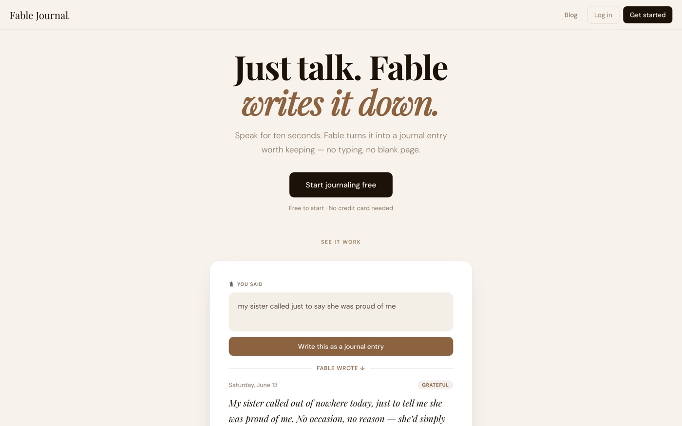 Screenshot of the Fable Journal website