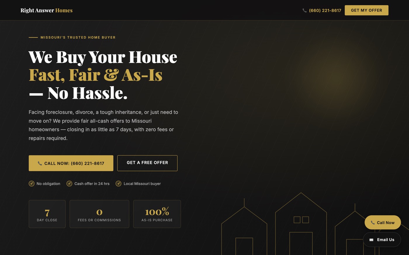 Screenshot of the Right Answer Homes website