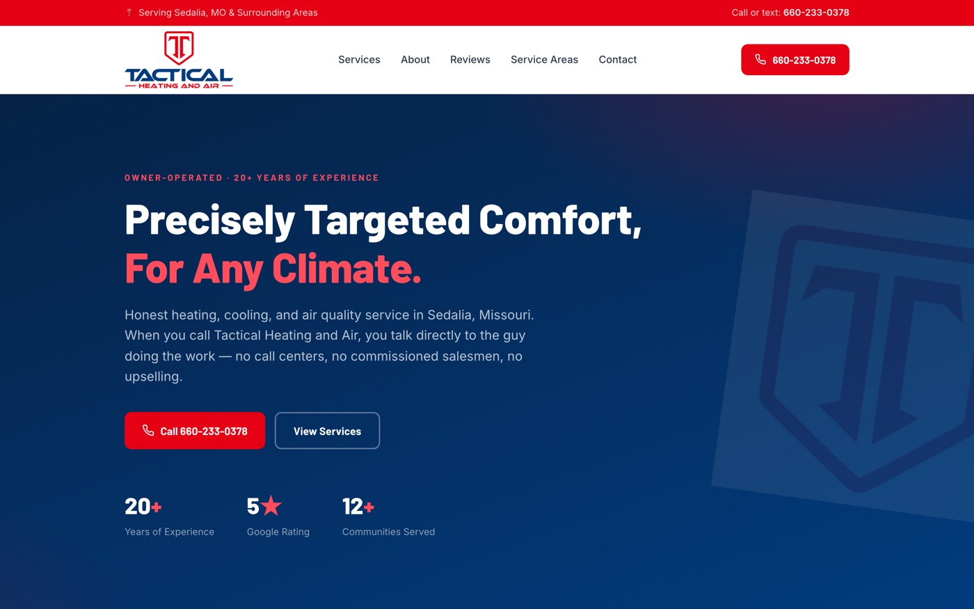 Screenshot of the Tactical Heating and Air website