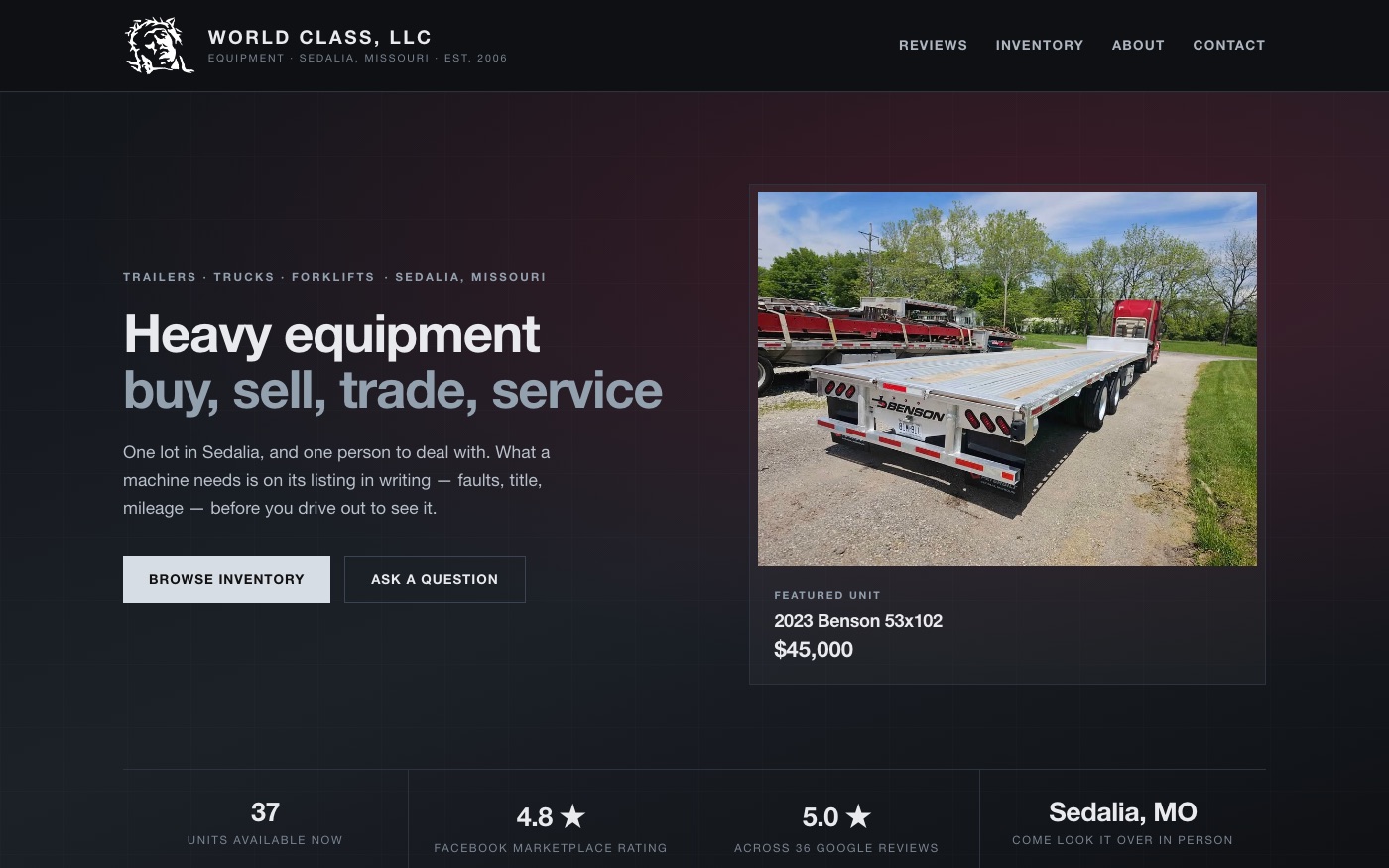 Screenshot of the World Class Equipment website